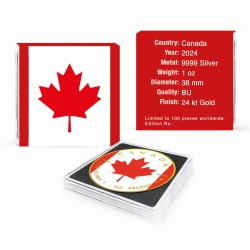 1 oz Maple leaf 2024 BU Flag + gilded