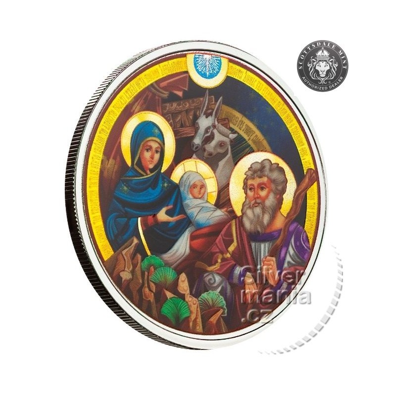 silver round 1 oz BETHELEM NATIVITY Prooflike colored