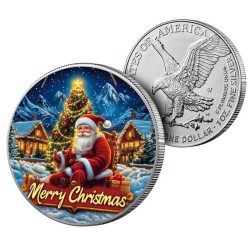 1 oz US EAGLE Merry Christmas Veselé Vánoce 2024 Ag color HM