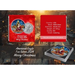 1 oz US EAGLE Merry Christmas Veselé Vánoce 2024 Ag color HM