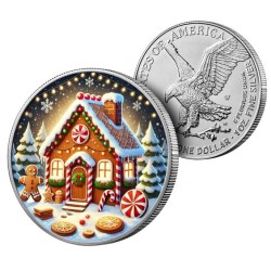 1 oz US EAGLE Christmas Gingerbread House 2024 Ag coloured HM