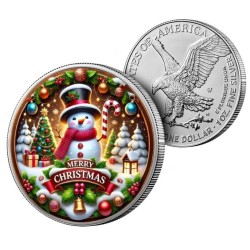 1 oz US EAGLE Christmas Snowman 2024 Ag coloured HM