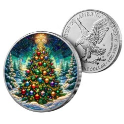 1 oz US EAGLE Christmas Tree 2024 Ag coloured HM