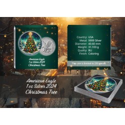 1 oz US EAGLE Christmas Tree 2024 Ag coloured HM