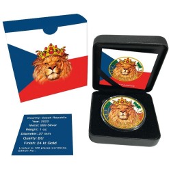 silver coin 1 oz Lion with CZ Flag 2022 BU 24kt gilding