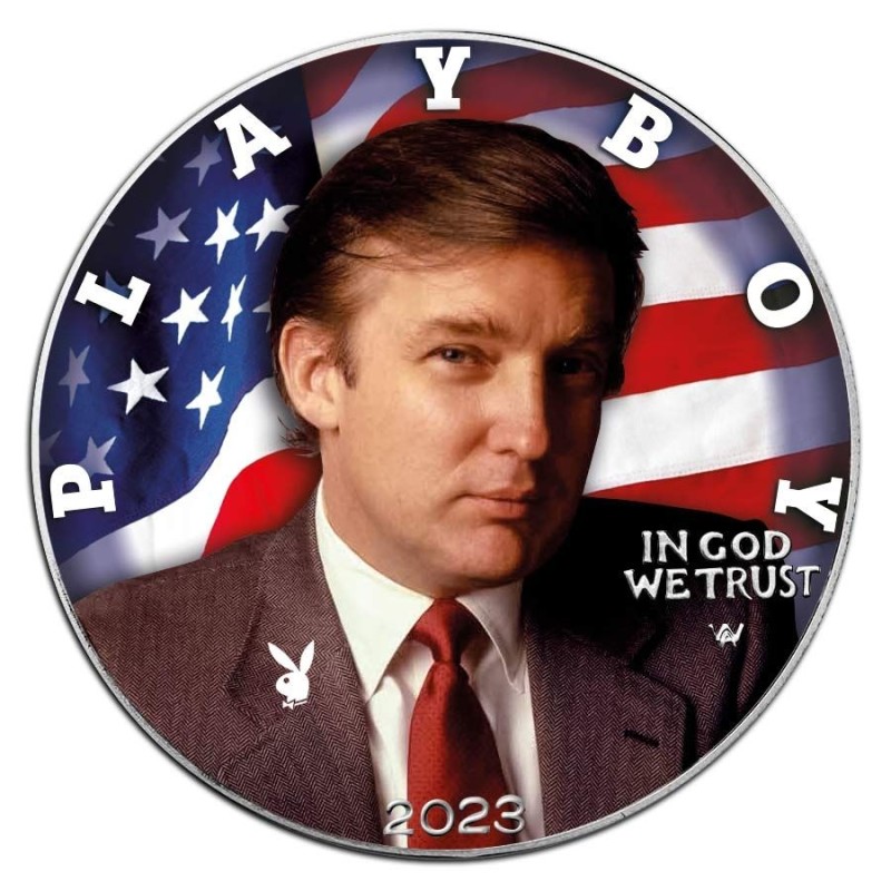 1 oz American Eagle TRUMP PLAYBOY 2023 BU kolorovaná