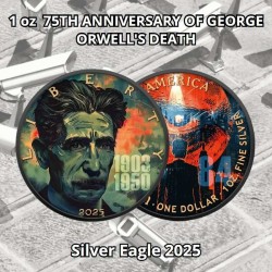 1 oz George Orwell 75. výročí úmrtí US Eagle 2025 kolor, v etui