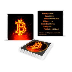 1 oz Burning Bitcoin 2024 Gold gilded Ag