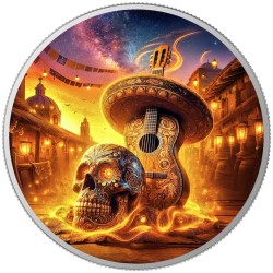 stříbrná 1 oz GUITARIST - SUNRISE Dia De Muertos Libertad 2024 .999Ag